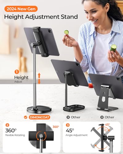 DIMONCOAT Height Adjustable Tablet Stand for Desk, Tablet Holder - color: BLACK - 6X STABLE WEIGHTED BASE, size: For 4-10 Inch