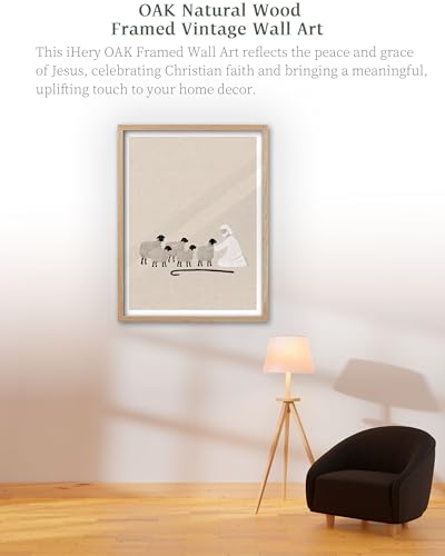 iHery 16x20in Good Shepherd Framed Christian Wall Art - color: Beige Framed Good Shepherd, size: 20"L x 16"W