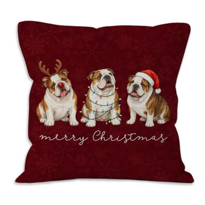 Christmas English Bulldog Throw Pillow Covers 18x18 Home Decor - color: English Bulldog