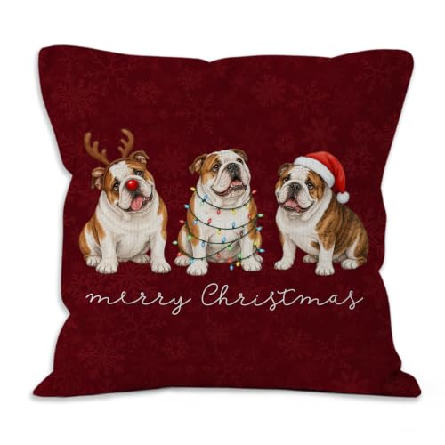 Christmas English Bulldog Throw Pillow Covers 18x18 Home Decor - color: English Bulldog