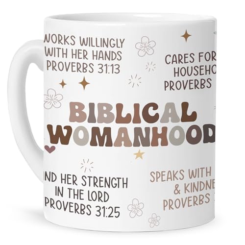 Christian Coffee Mugs for Women with Bible Verse, Biblical Womenhood Christian Inspirational Mug for Women, Religious Coffee Mugs, Scripture Tea Bible Cup Gift for Mom, Grandma, Wife, Sister - color: White