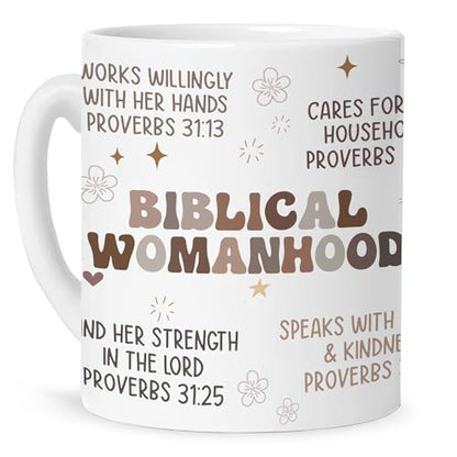 Christian Coffee Mugs for Women with Bible Verse, Biblical Womenhood Christian Inspirational Mug for Women, Religious Coffee Mugs, Scripture Tea Bible Cup Gift for Mom, Grandma, Wife, Sister - color: White