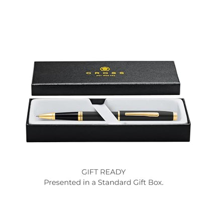 Cross Coventry Black Lacquer, Gold Rollerball Pen, Medium Point, Black Ink - color: Gold