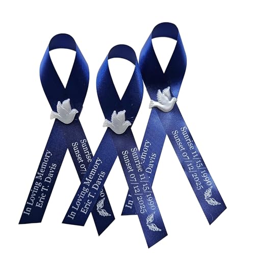 Personalized Memorial Service Funeral Ribbon Pins 20 Cross Religious Celebration of Life Custom Made Awareness Remembrance Anniversary Death Cross Sympathy Name Angel - color: Royal Blue