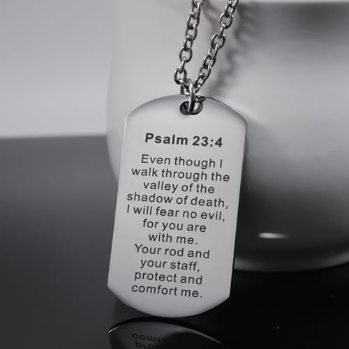 Christian Scripture Religious Dog Tag Necklace,Catholic Bible Verse Baptism Confirmation Sacrament Gifts - style: Psalm 23:4