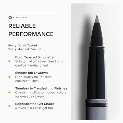 Cross Calais Rollerball Pen, Matte Gray & Black, Medium Point, Black Ink - color: Matte Gray & Black