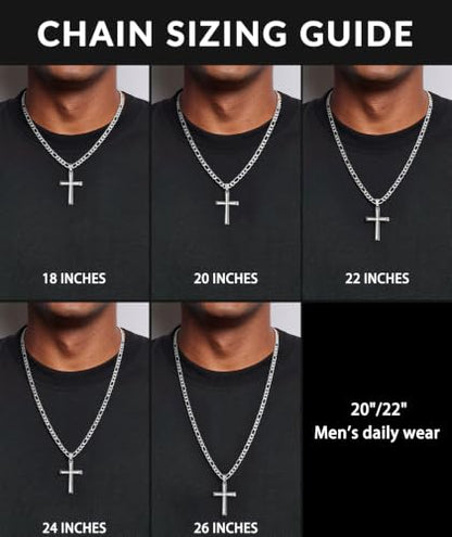 925 Sterling Silver Cross Necklace for Men with 5mm Figaro Chain - color: Silver, size: 22 inches