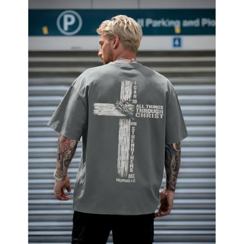 Christian Shirts for Mens Cross Jesus Graphic Tees - color: Dark Gray, size: Large