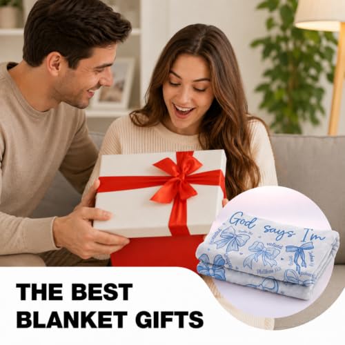 Blue Bow Christian Throw Blanket, Religious Flannel Blanket Gifts - color: Blue Bow