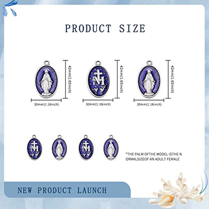 10Pcs Large Catholic Virgin Mary Medals – Alloy Oval Blue Enamel Pendant for DIY Necklace Jewelry Making, Ideal for Men and Women