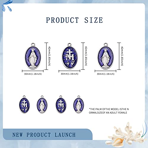 10Pcs Large Catholic Virgin Mary Medals – Alloy Oval Blue Enamel Pendant for DIY Necklace Jewelry Making, Ideal for Men and Women