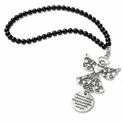 Guardian Angel Car Charm - Stainless Steel Rearview Mirror Hanging Ornament with Cross & Compass - Christian Travel Gift