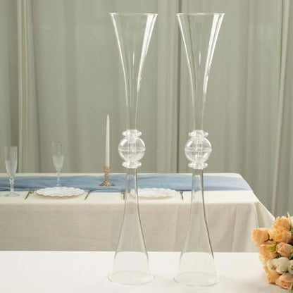 Efavormart 2 Pack | 31" Clear Crystal Embellishment Trumpet Table Centerpiece, Reversible Plastic Flower Vase - color: Clear, size: 31"