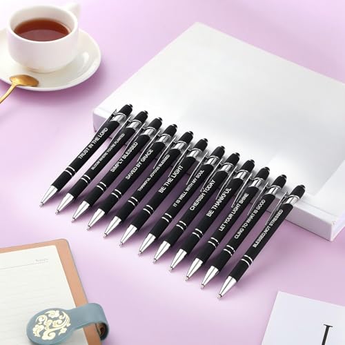 Zonon 12 Pcs Inspirational Pens, Motivational Ballpoint Pen Gifts for Women - color: Black, style: Bible Style