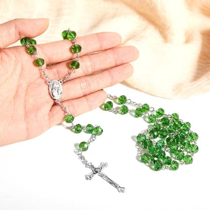 ROCEEI 12/24 Set Catholic Rosary Beads Necklace Bulk - color: Green