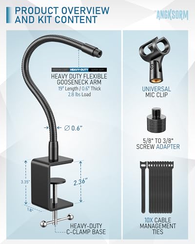 KC32 19-Inch Gooseneck Mic Stand, Heavy-Duty Desk Clamp for Podium - size: 19-INCH