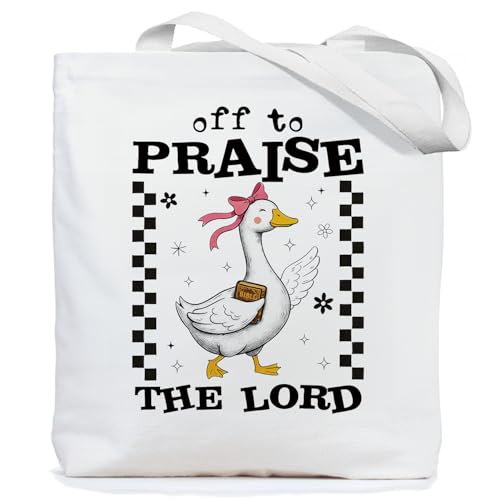 Chicimln Christian Goose Tote Bag, off to Praise the Lord Bible Verse Canvas Tote Bags - color: White 09