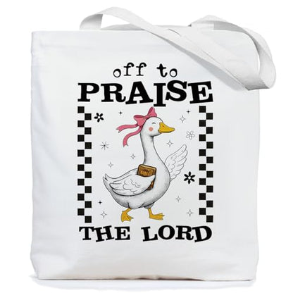 Chicimln Christian Goose Tote Bag, off to Praise the Lord Bible Verse Canvas Tote Bags - color: White 09