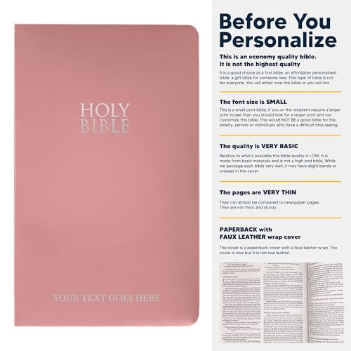 Personalized NIV Small Print Bible for Women, Name Engraved, Standard Size - color: Pink, style: New International Version