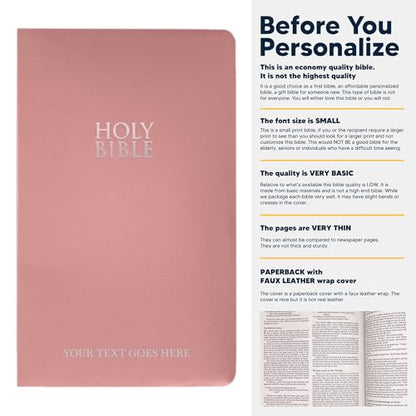 Personalized NIV Small Print Bible for Women, Name Engraved, Standard Size - color: Pink, style: New International Version