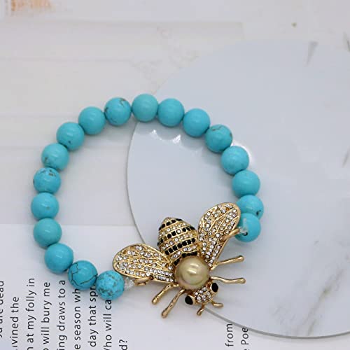 Honey Bee Brooches Crystal Insect Themed Bee Brooch Animal Fashion Shell Pearl Brooch Pin Gold Tone - color: Blue Gold Pearl Bracelet
