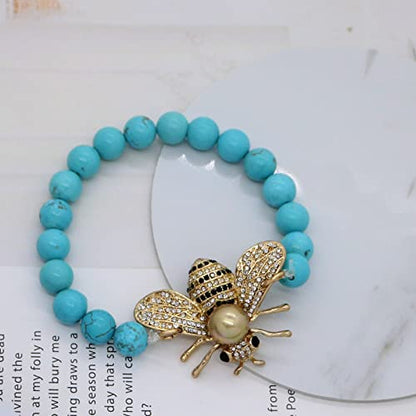 Honey Bee Brooches Crystal Insect Themed Bee Brooch Animal Fashion Shell Pearl Brooch Pin Gold Tone - color: Blue Gold Pearl Bracelet