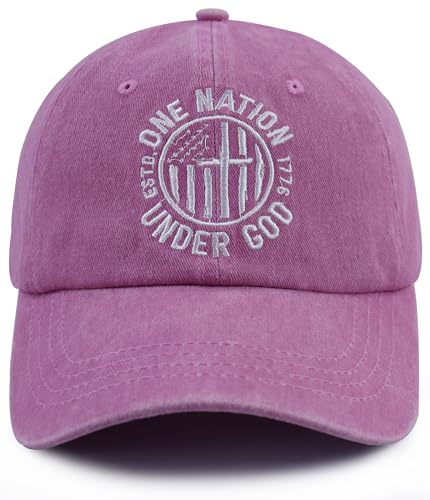 One Nation Under God Hats for Men Women, Adjustable Cotton Christian Est. 1776 Baseball Cap - color: Pink