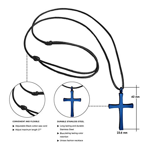 555Jewelry Stainless Steel Cross Necklace for Men - Cross Pendant with 18 Inch Adjustable Black Rope Cord - Mens Cross Necklaces