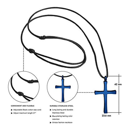 555Jewelry Stainless Steel Cross Necklace for Men - Cross Pendant with 18 Inch Adjustable Black Rope Cord - Mens Cross Necklaces