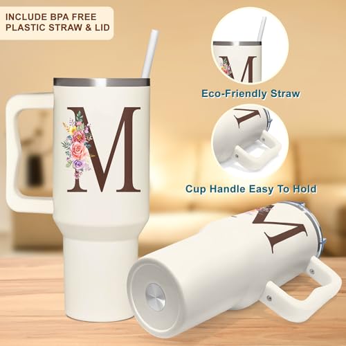 Personalized Gifts for Women, Customized Mother's Day, Birthday, Xmas Gift For Grandma, Mom, Wife, Friends, Sisters, Coworkers, Monogrammed Tumbler 40oz with Lid and Straw - color: M