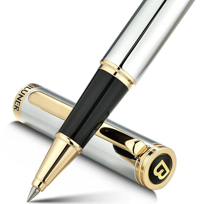 BEILUNER Luxury Rollerball Pen, Stunning Silver Chrome with 24K Gold Finish,Noble and Elegant Designs,Schneider Ink Refill, Best Gift Pen for Men & Women, Professional, Executive Office, Fancy Pens - color: ,Silver Chrome and Gold