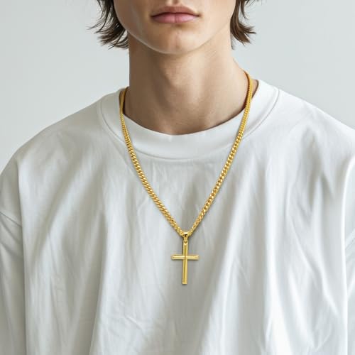 Cross Necklace for Men Gold Cross Necklace for Men - size: 24in