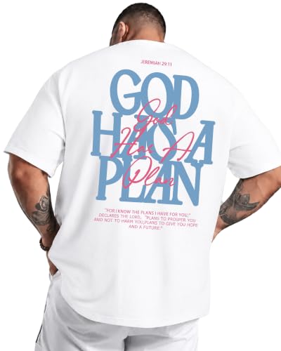KUYIGO Men's Christian Faith Graphic T Shirt Scripture Crewneck Tee - color: White, size: Large