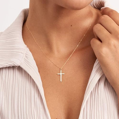 Cross Necklace for Women, Dainty 14K Gold Plated CZ Pendant - color: Gold-3D cross