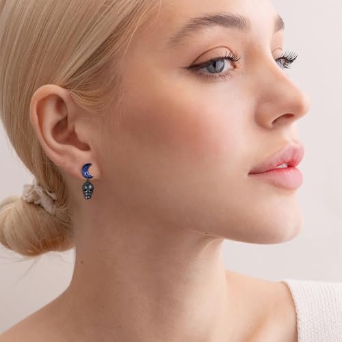 Black Dangle Drop Earrings 925 Sterling Silver Turquoise Earrings Jewelry Gifts for Women Men - style: Skull-Lapis Lazuli