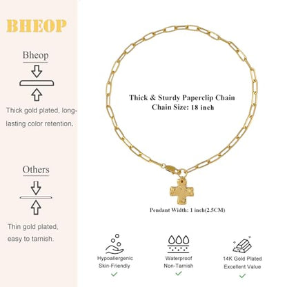 Bheop Chunky Cross Necklace for Women, 14K Gold Silver Statement Necklace - color: GD-Cross Necklace(1 inch Pendant)