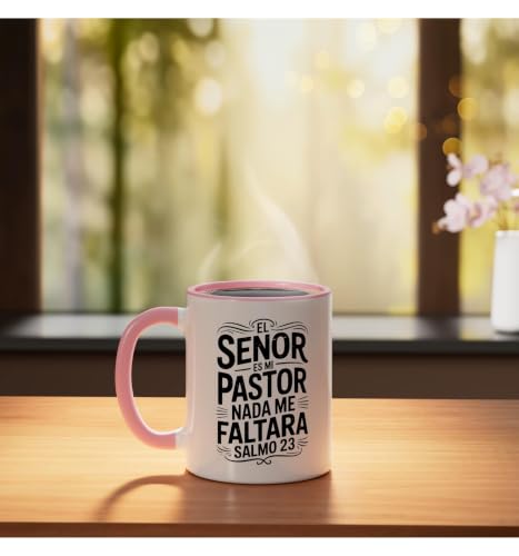 Spanish Christian With a Bible Verse Quote El Senor Es Mi Ceramic Mug, Pink/White, 11oz - color: Pink/White, size: 11 Ounces