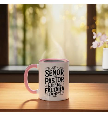 Spanish Christian With a Bible Verse Quote El Senor Es Mi Ceramic Mug, Pink/White, 11oz - color: Pink/White, size: 11 Ounces