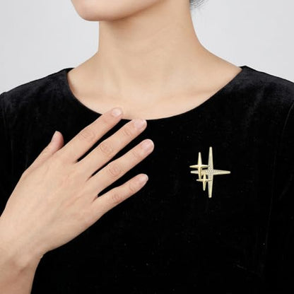 Yuanchu Gold Cross Star Lapel Brooch Pin for Women, Rhinestone Brooches Pins Brooch Cross Pin Dainty Jewelry Gifts Accessories for Clothes Sweater Scarves - color: Gold