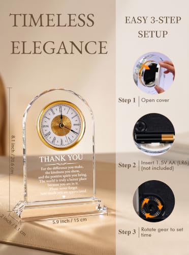 Thank You Gifts for Women Men, Appreciation Glass Desk Clock - color: Thank You Gift
