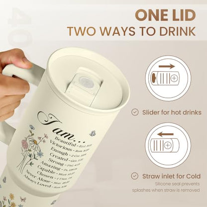 Christian Tumbler with Handle 40oz, Inspirational Gifts for Her, Religious Gift for Women Girl, Stainless Steel Insulated Coffee Travel Cup, Inspiration Gift for Christmas Birthday Mothers Day - color: Christian