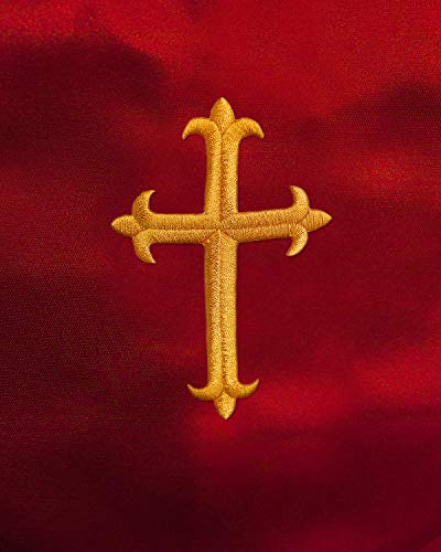 IvyRobes Unisex V Shape Solid-Colored Choir Stole with Cross - color: Red