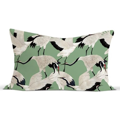 Crane Green Throw Pillow Covers 12x20 Inch, Green Pillow Cases - color: Crane