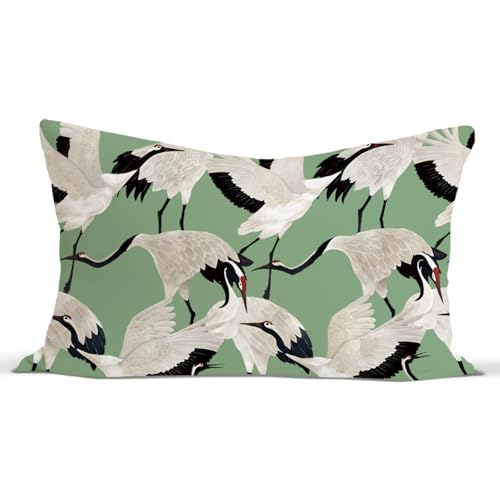 Crane Green Throw Pillow Covers 12x20 Inch, Green Pillow Cases - color: Crane