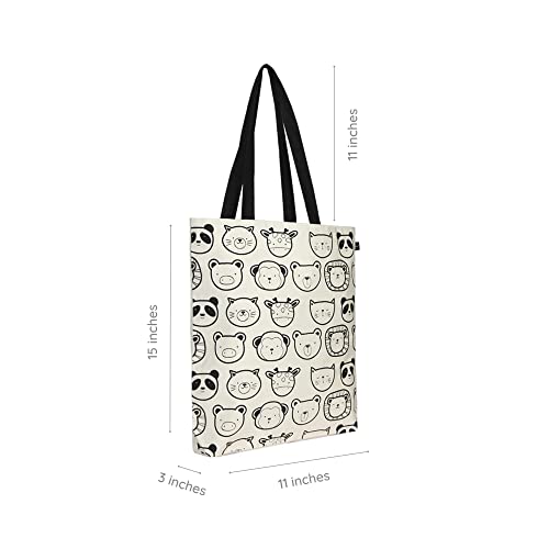 Ecoright Tote Bag for Women with Zipper, Small Tote Bag, Canvas Bag, Reusable Cotton Bag for Beach, Grocery, School & Work - color: Cute Animals