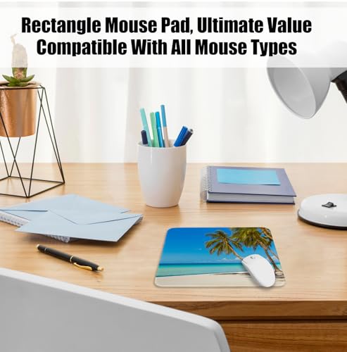 Summer Beach Tropical Palm Tree Mouse Pad for Desk, Coastal Blue Ocean Palm Tree Mousepads with Anti-Slip Rubber Base for Computer Laptop Home Office Desk Accessories, 9.5x7.9 Inch - color: Square mouse pad-Summer Beach