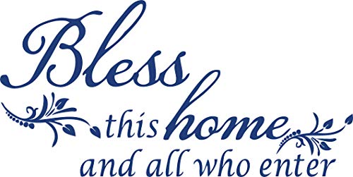 Blue 22'' X 10'' Bless This Home and All who Enter - Vinyl Wall Decal Entryway Living Room Décor Art Letters Quotes Stencil - color: Blue, size: 22'' X 10''