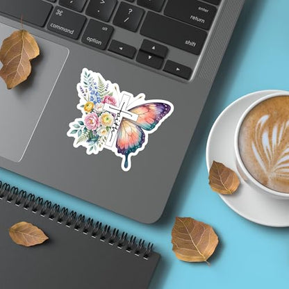 (3PCS) Faith Butterly Flowers Sticker, Christian Faith God Bible Verse Jesus Books Water Bottles Laptops Phone Tumbler Cup Kindle 3x3 Inch