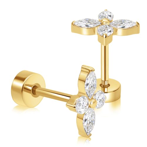 XUU 20G Flat Back Stud Earrings ASTM F136 Titanium - color: gold lily
