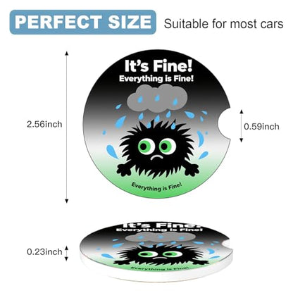 Ceramic Car Cup Holder Coasters Set of 2, 2.56 in Little Monster - color: Rainy Day Little Monster